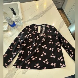 Ricki's Black Blouse with Pink Floral Design